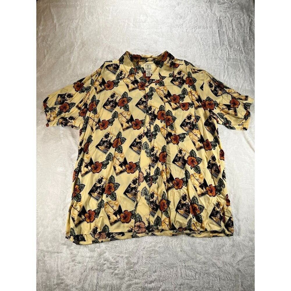 Morro Bay Button Down Shirt Short Sleeve Hawaiian XL Yellow Floral